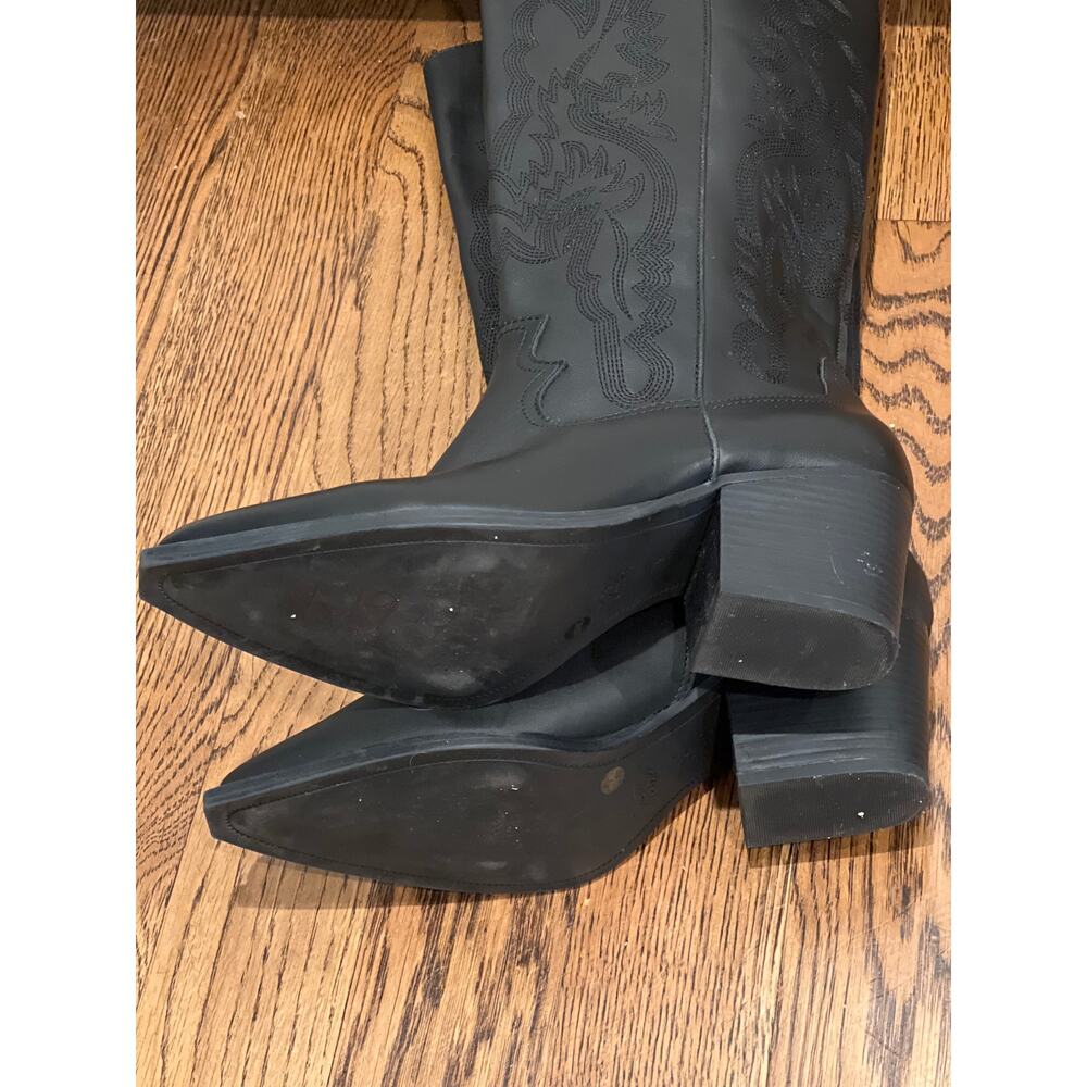NWOB Crown Vintage Womens Sila Leather Cowboy Boots Blocked Heels Size 11W Black - Picture 6 of 9